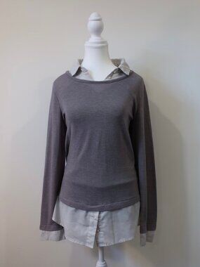 Lily Morgan Grey Oversized Layered Look Long Sleeve Button Up Detail Large
